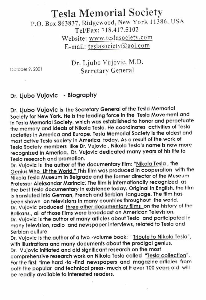 Dr. Ljubomir Vujovic's biography Page One