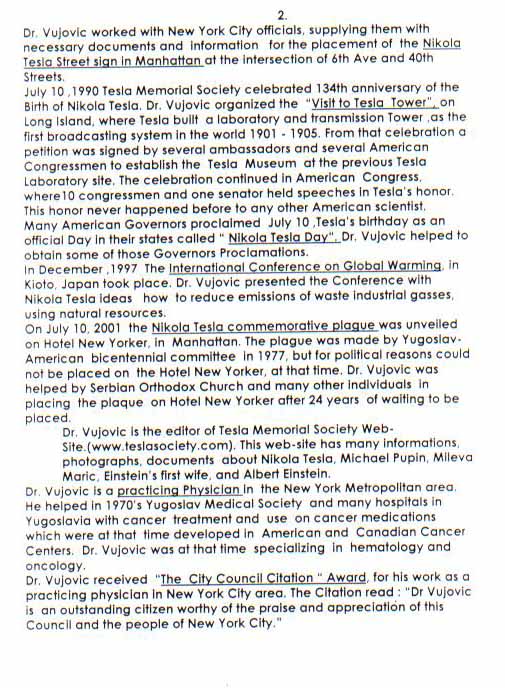 Dr. Ljubomir Vujovic's biography Page Two